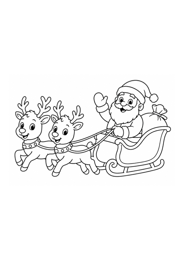 Santa Sleigh with Reindeer Coloring Page preview