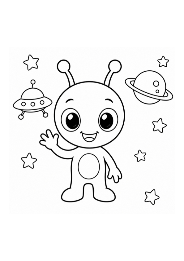 Friendly Alien Coloring Page preview