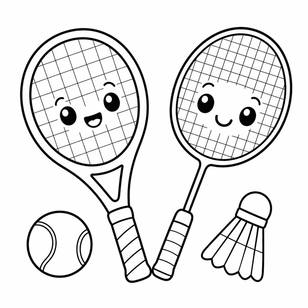 Cute Sports Rackets Coloring Page coloring page