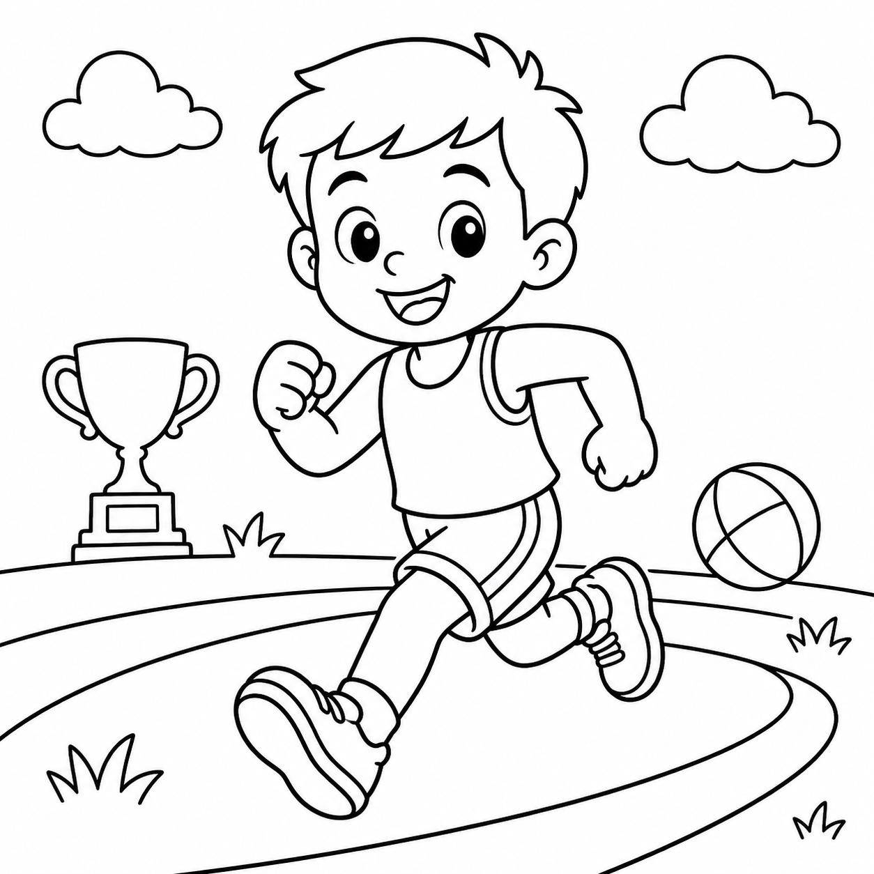 Boy Running on Track Coloring Page coloring page