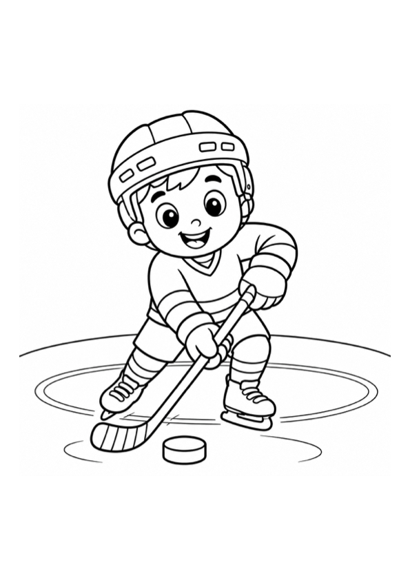 Happy Hockey Player Coloring Page preview