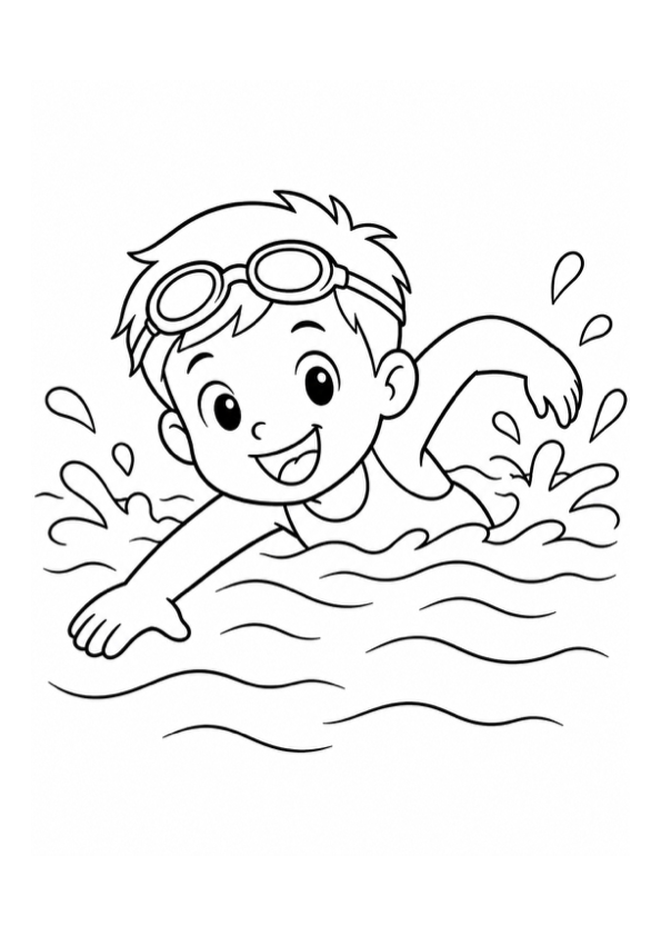 Happy Swimmer Coloring Page preview