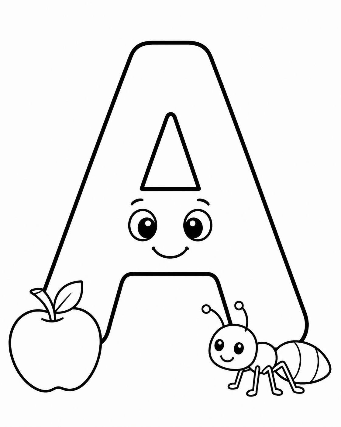 Letter A with Apple and Ant Coloring Page coloring page