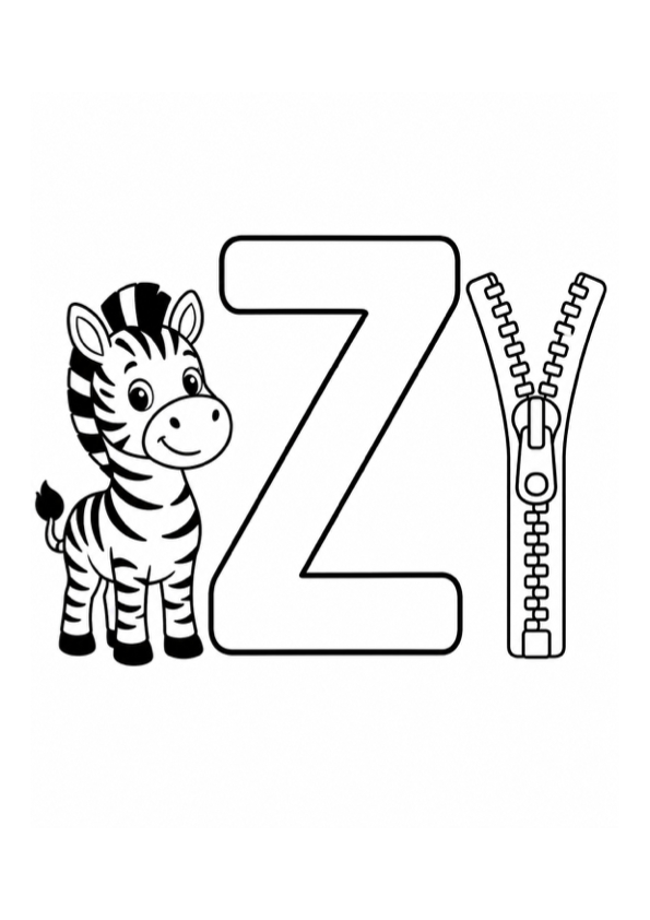 Letter Z with Zebra and Zipper Coloring Page preview