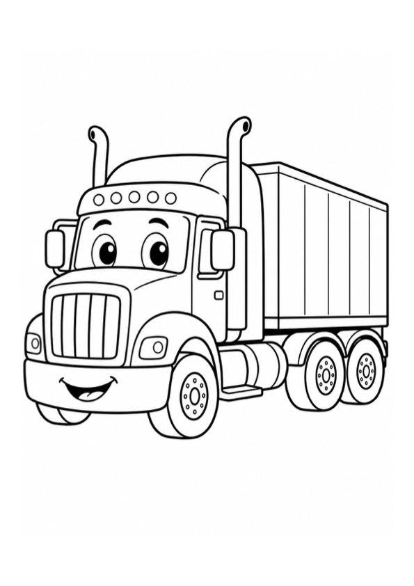 Cheerful Semi Truck Coloring Page preview