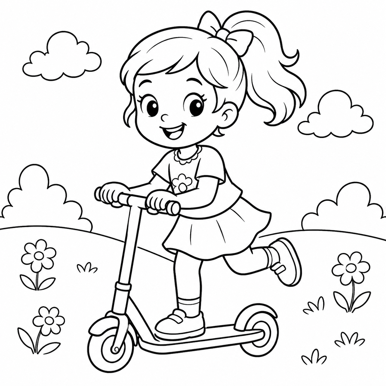 Girl Riding a Scooter Coloring Page coloring page