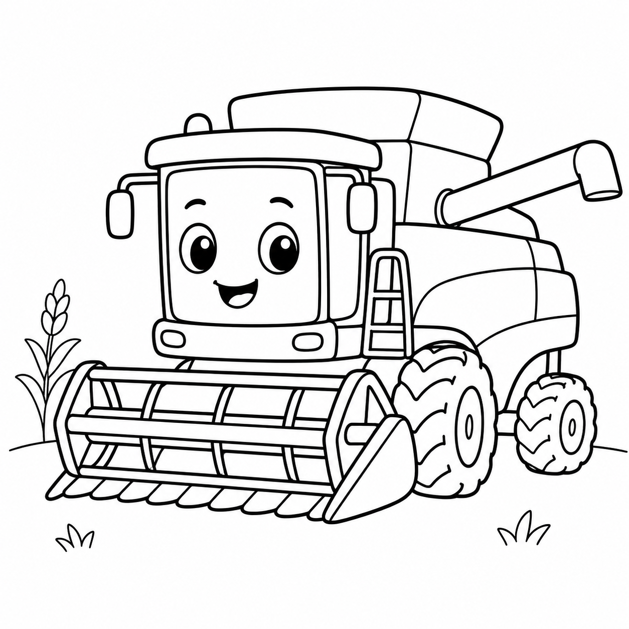 Friendly Combine Harvester Coloring Page coloring page