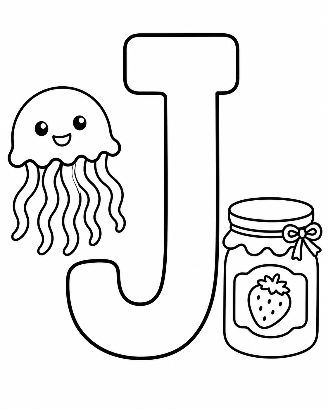 Letter J with Jellyfish and Jam Coloring Page coloring page