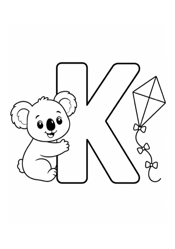 Letter K with Koala and Kite Coloring Page preview