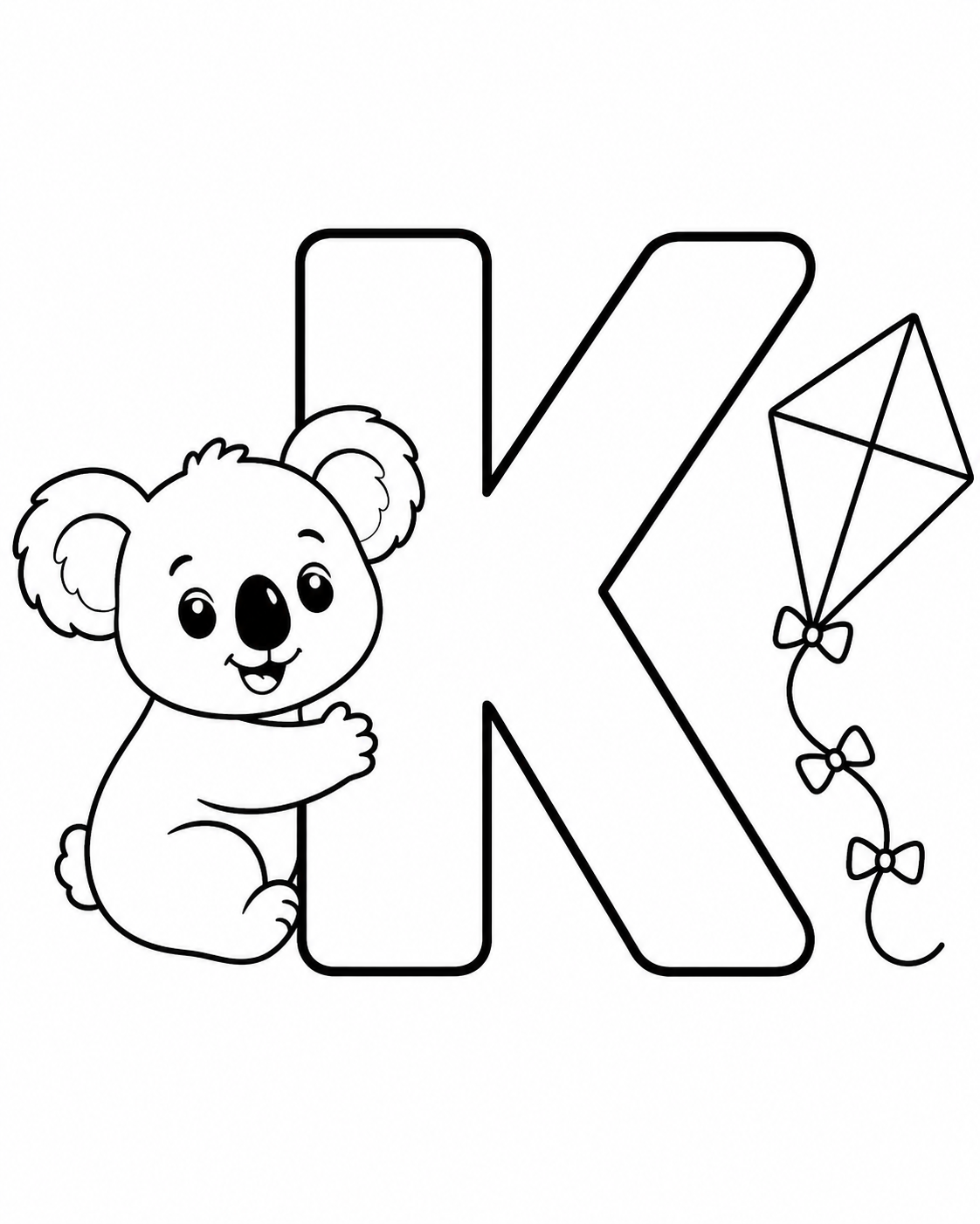 Letter K with Koala and Kite Coloring Page coloring page