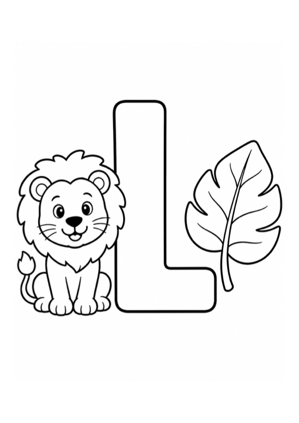 Letter L with Lion and Leaf Coloring Page preview