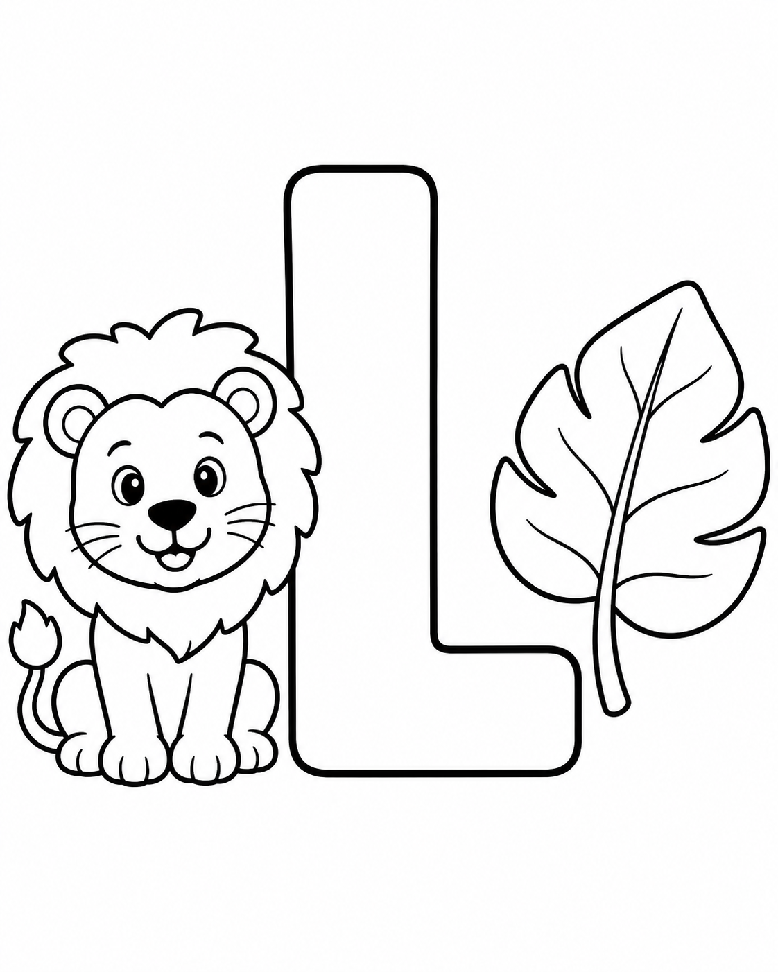 Letter L with Lion and Leaf Coloring Page coloring page