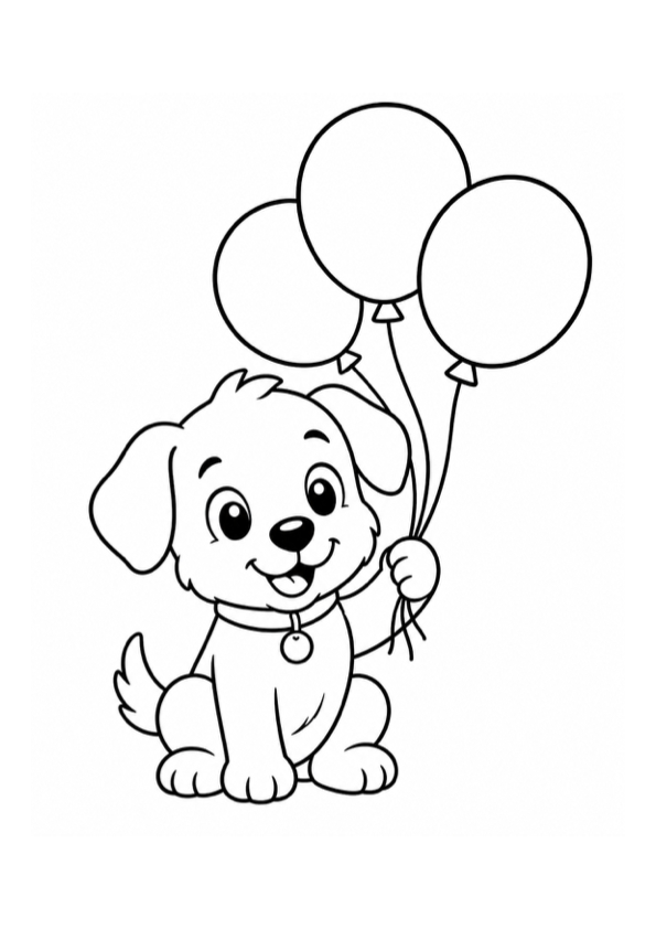 Cute Puppy with Balloons Coloring Page