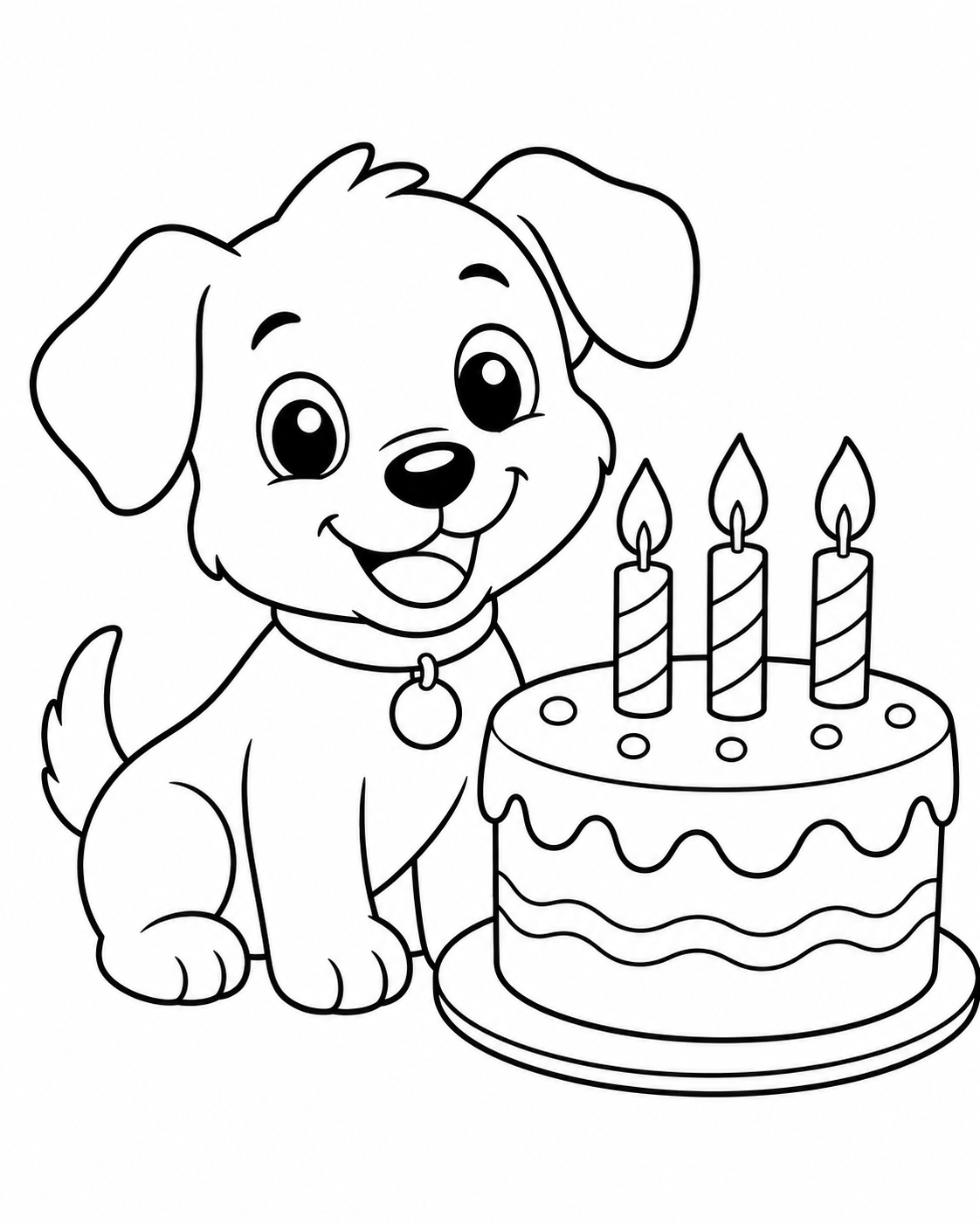 Puppy with Birthday Cake Coloring Page coloring page
