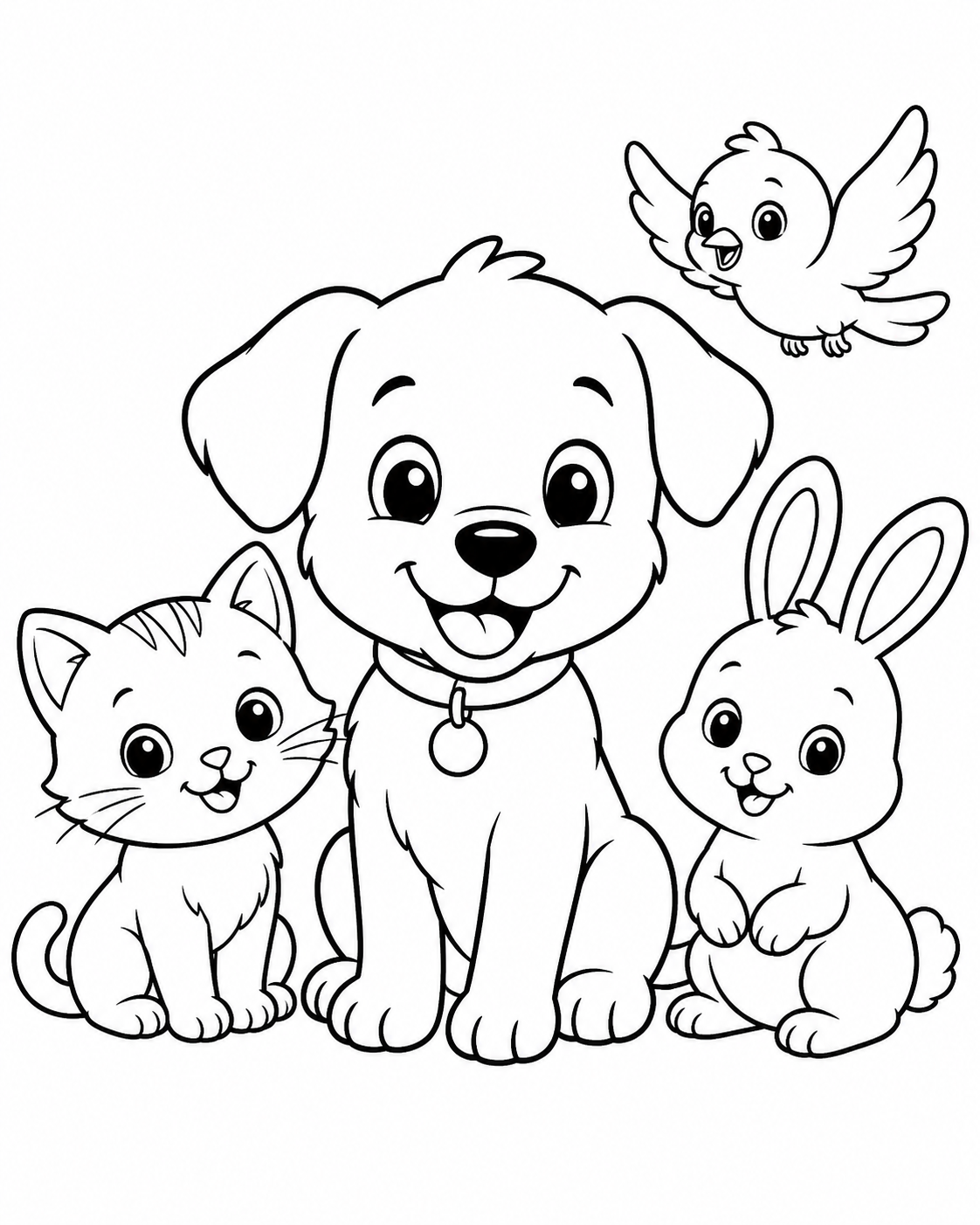 Puppy with Animal Friends Coloring Page coloring page