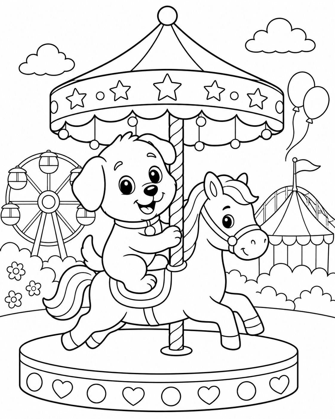 Puppy on a Carousel Coloring Page coloring page