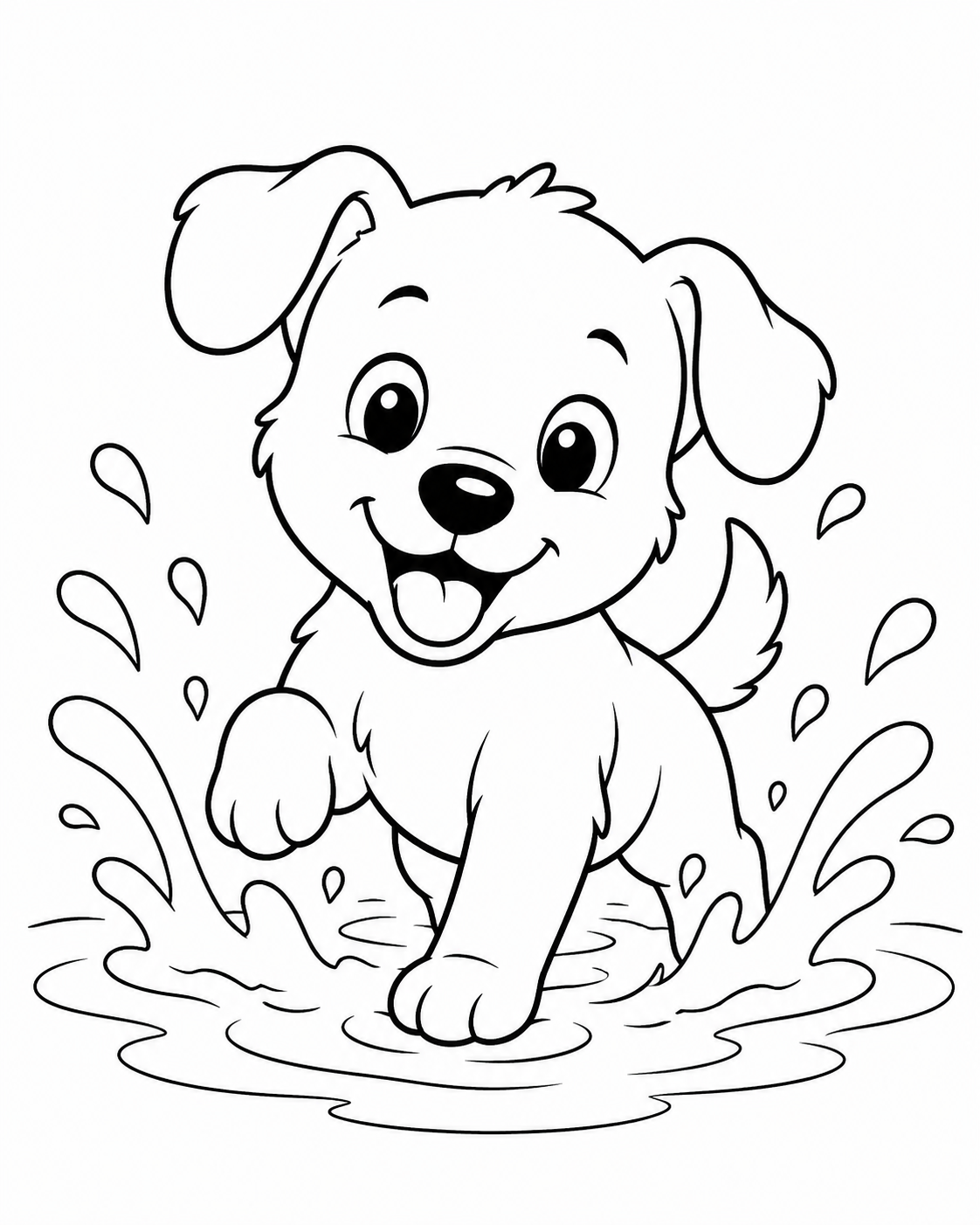 Playful Puppy in Water Coloring Page coloring page