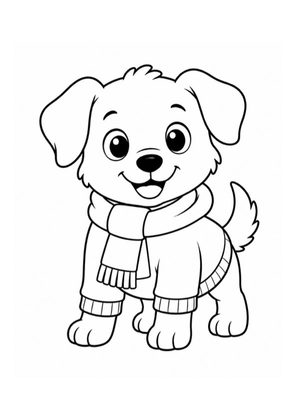 Cute Puppy in Clothes Coloring Page preview