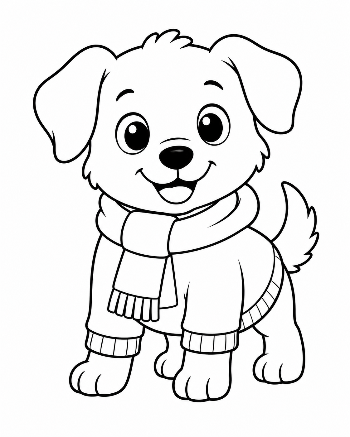 Cute Puppy in Clothes Coloring Page coloring page
