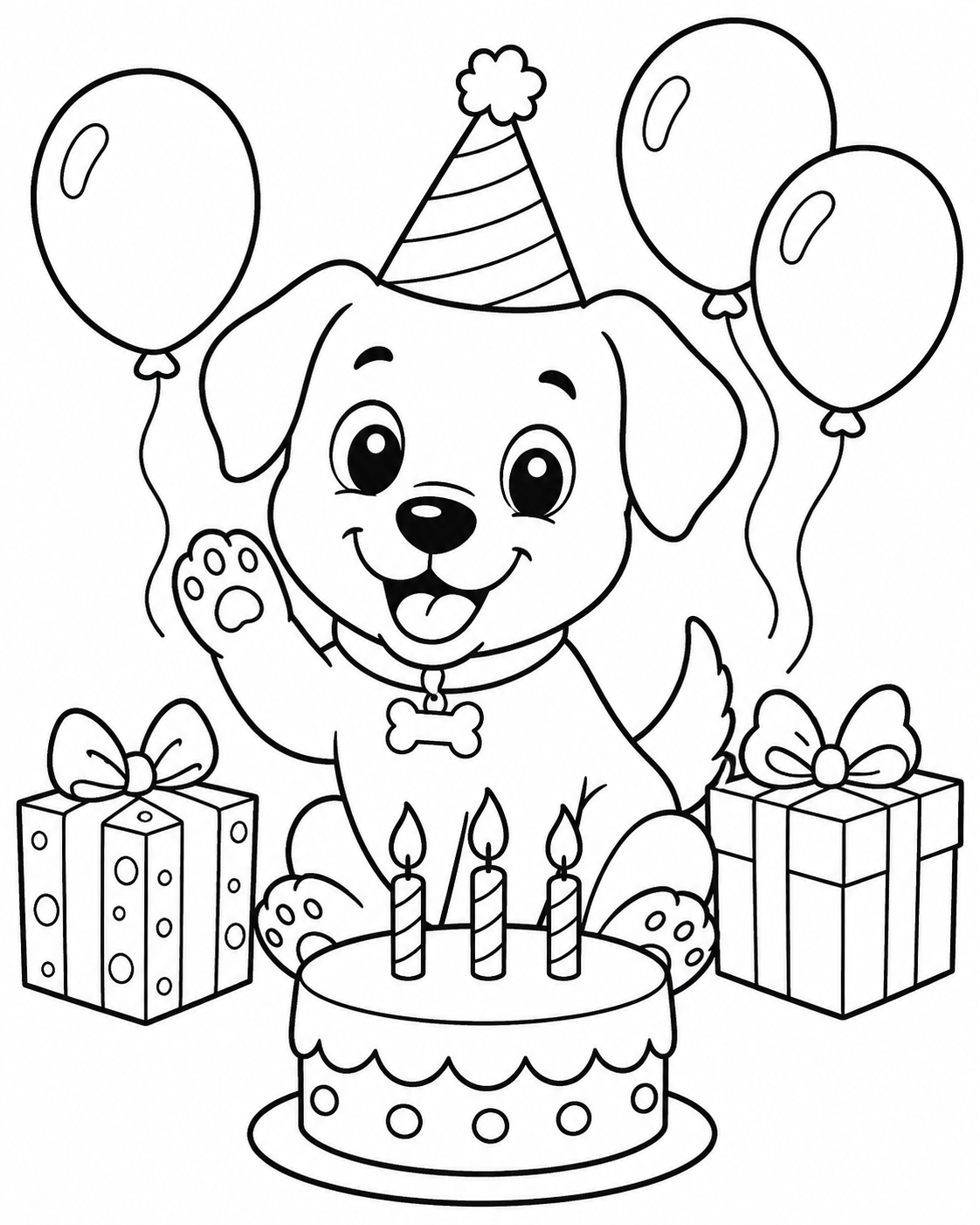 Happy Puppy Birthday Party Coloring Page coloring page
