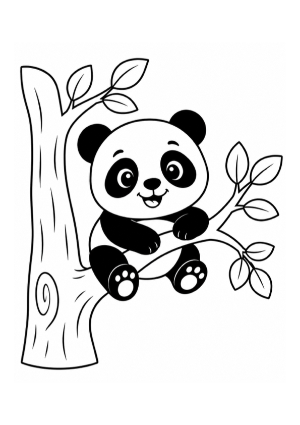 Cute Panda in a Tree Coloring Page coloring page preview