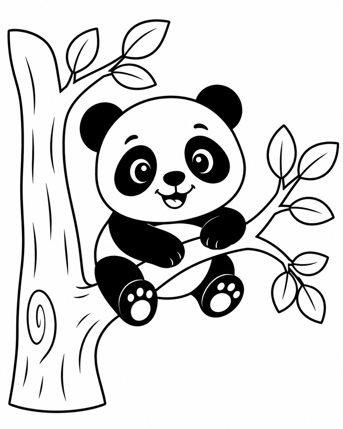 Cute Panda in a Tree Coloring Page coloring page