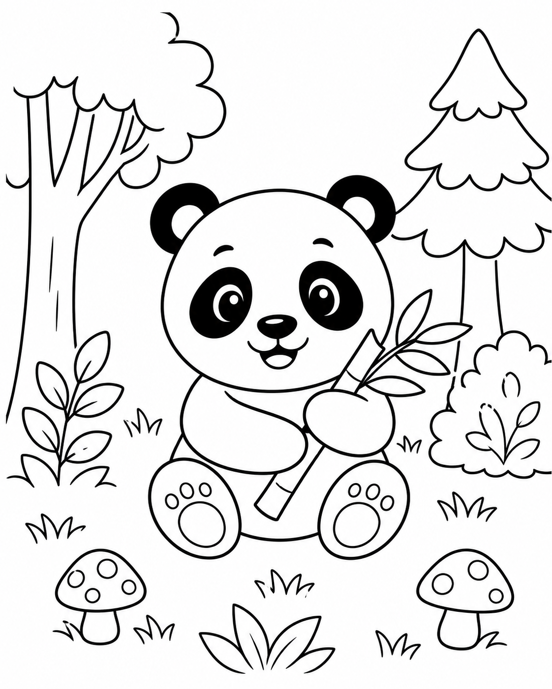 Happy Panda in the Forest Coloring Page coloring page