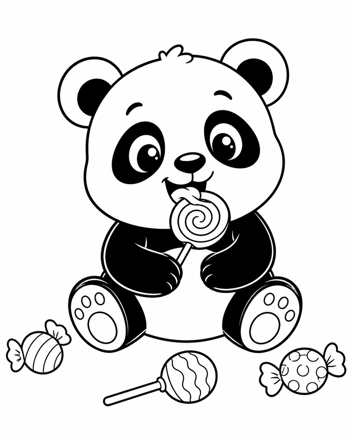 Cute Panda Eating Candy Coloring Page coloring page