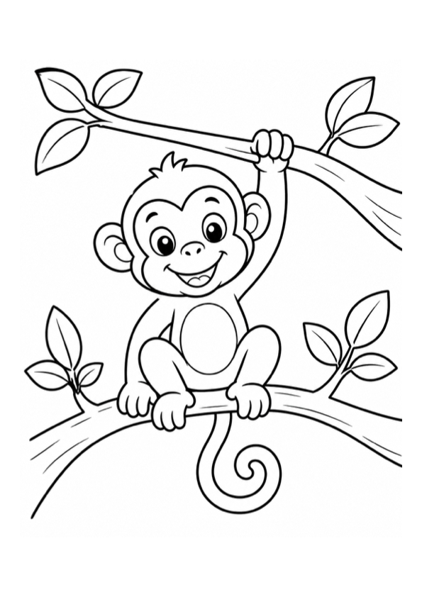 Cheerful Monkey in a Tree Coloring Page preview