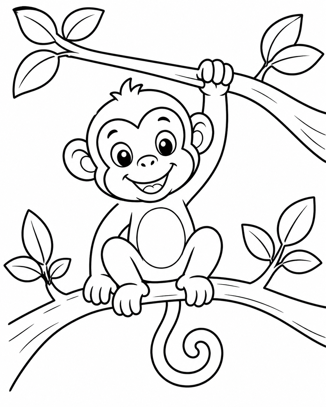 Cheerful Monkey in a Tree Coloring Page coloring page