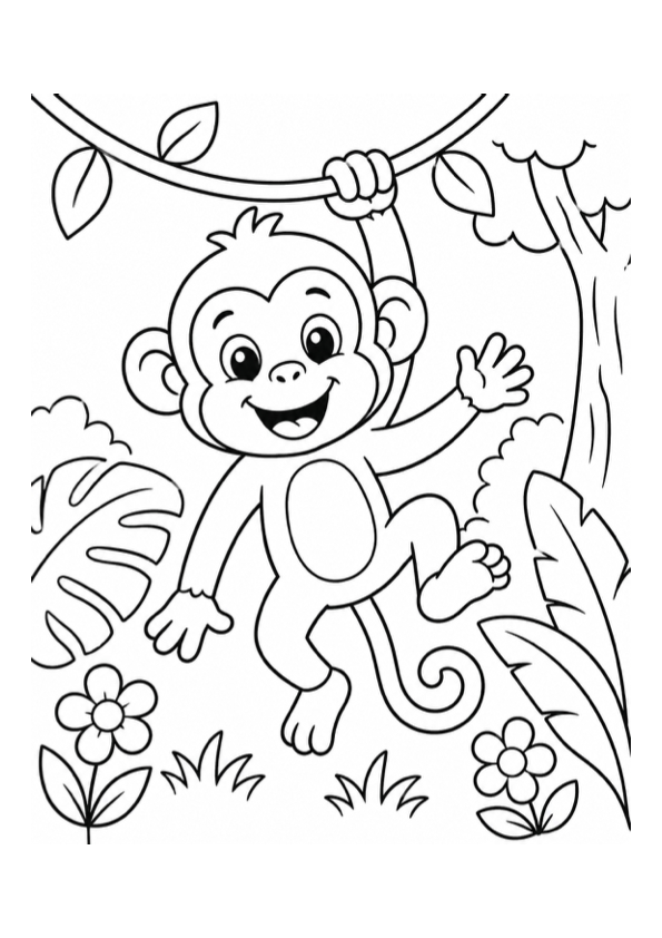 Cheerful Monkey in the Jungle Coloring Page preview