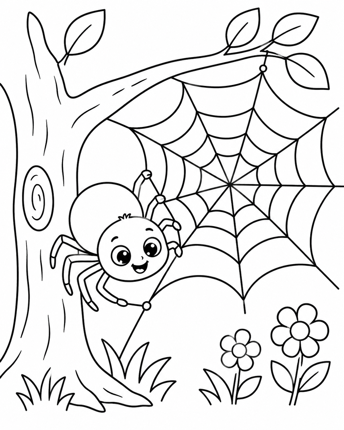 Cute Spider Making a Web Coloring Page coloring page