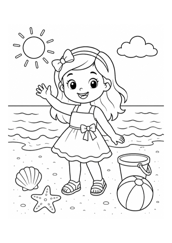 Girl at the Beach Coloring Page preview