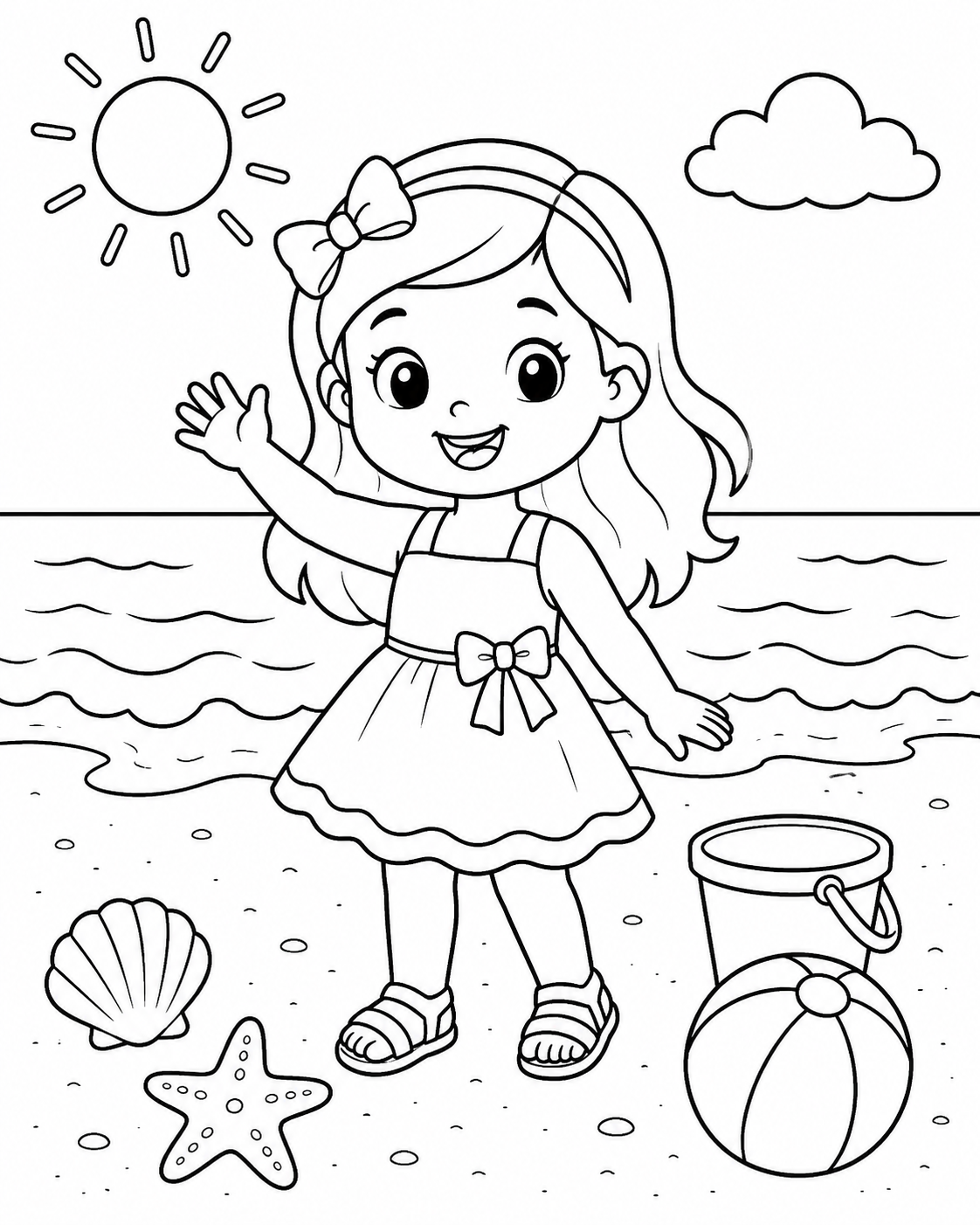 Girl at the Beach Coloring Page coloring page