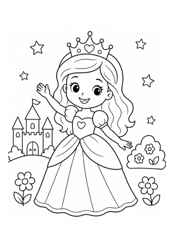 Cute Princess Girl Coloring Page preview