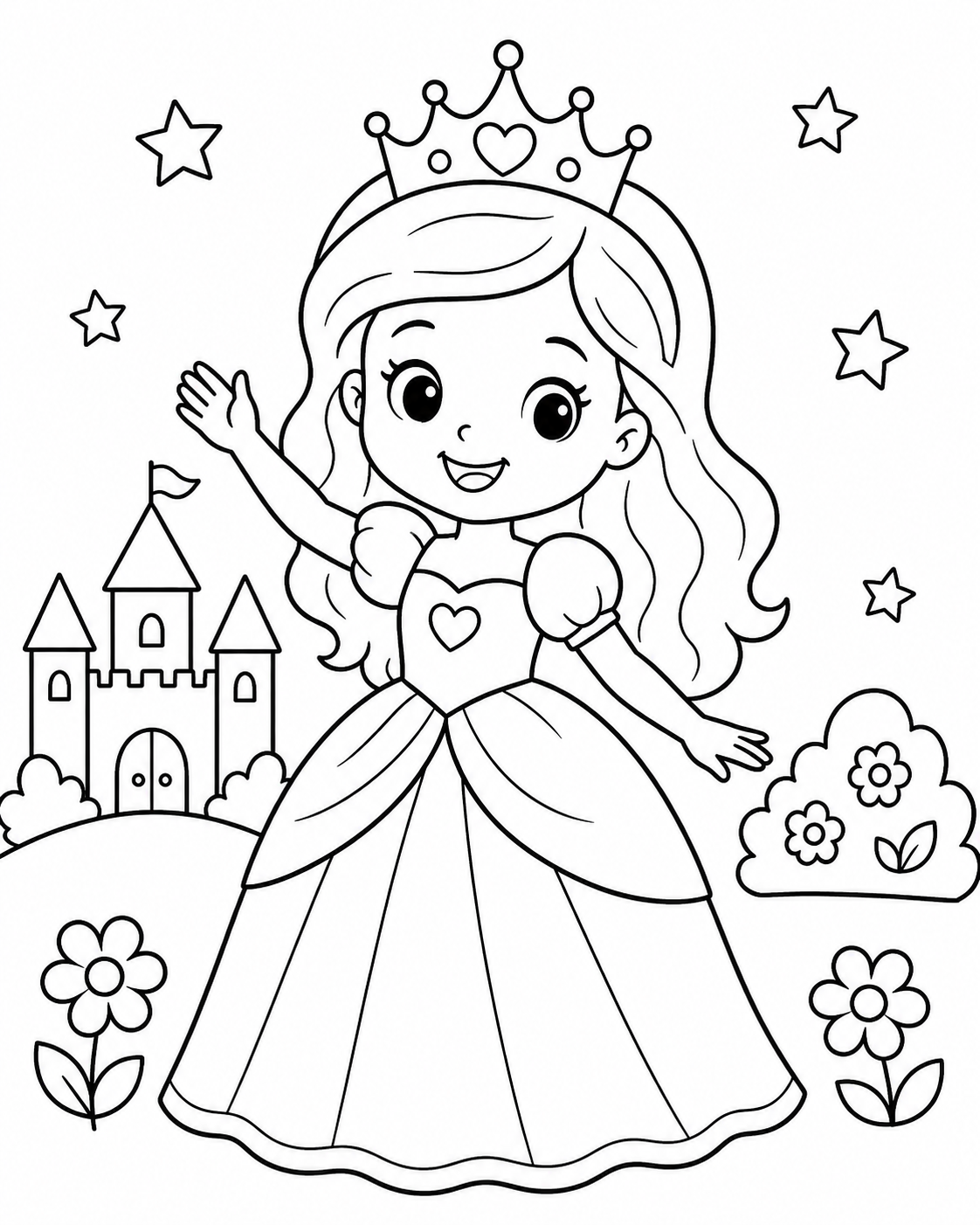 Cute Princess Girl Coloring Page coloring page