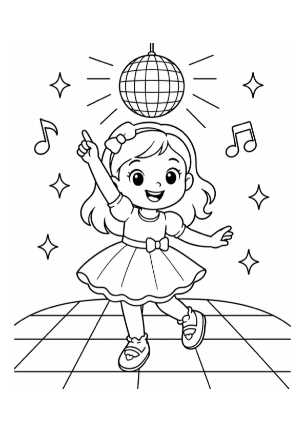 Girl Dancing at a Disco Coloring Page coloring page preview