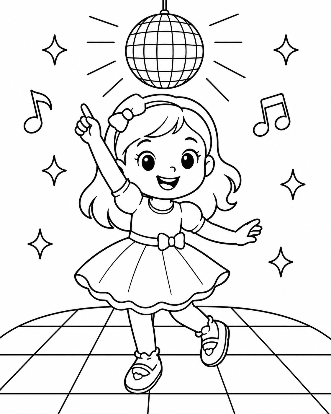 Girl Dancing at a Disco Coloring Page coloring page