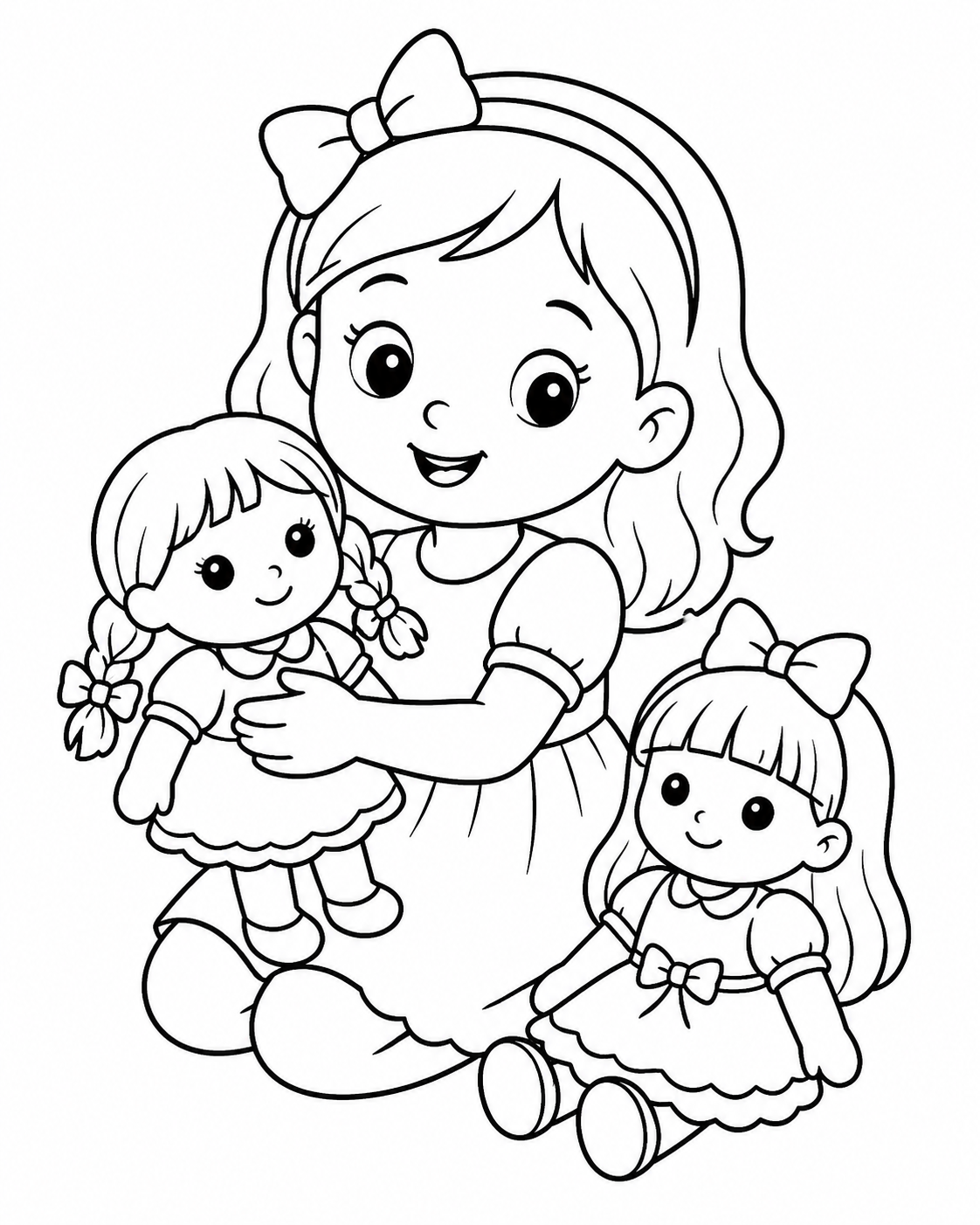 Girl Playing with Dolls Coloring Page coloring page