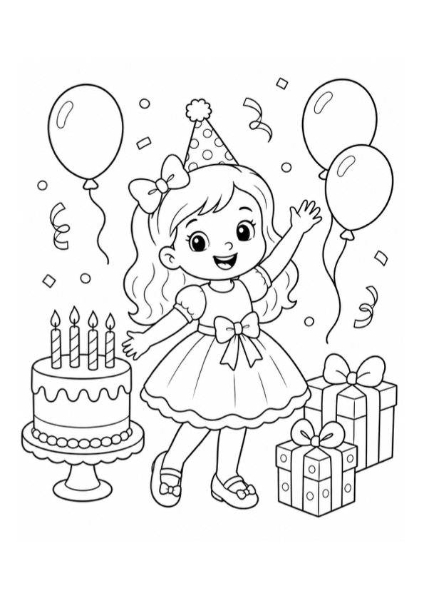 Girl’s Birthday Party Coloring Page preview