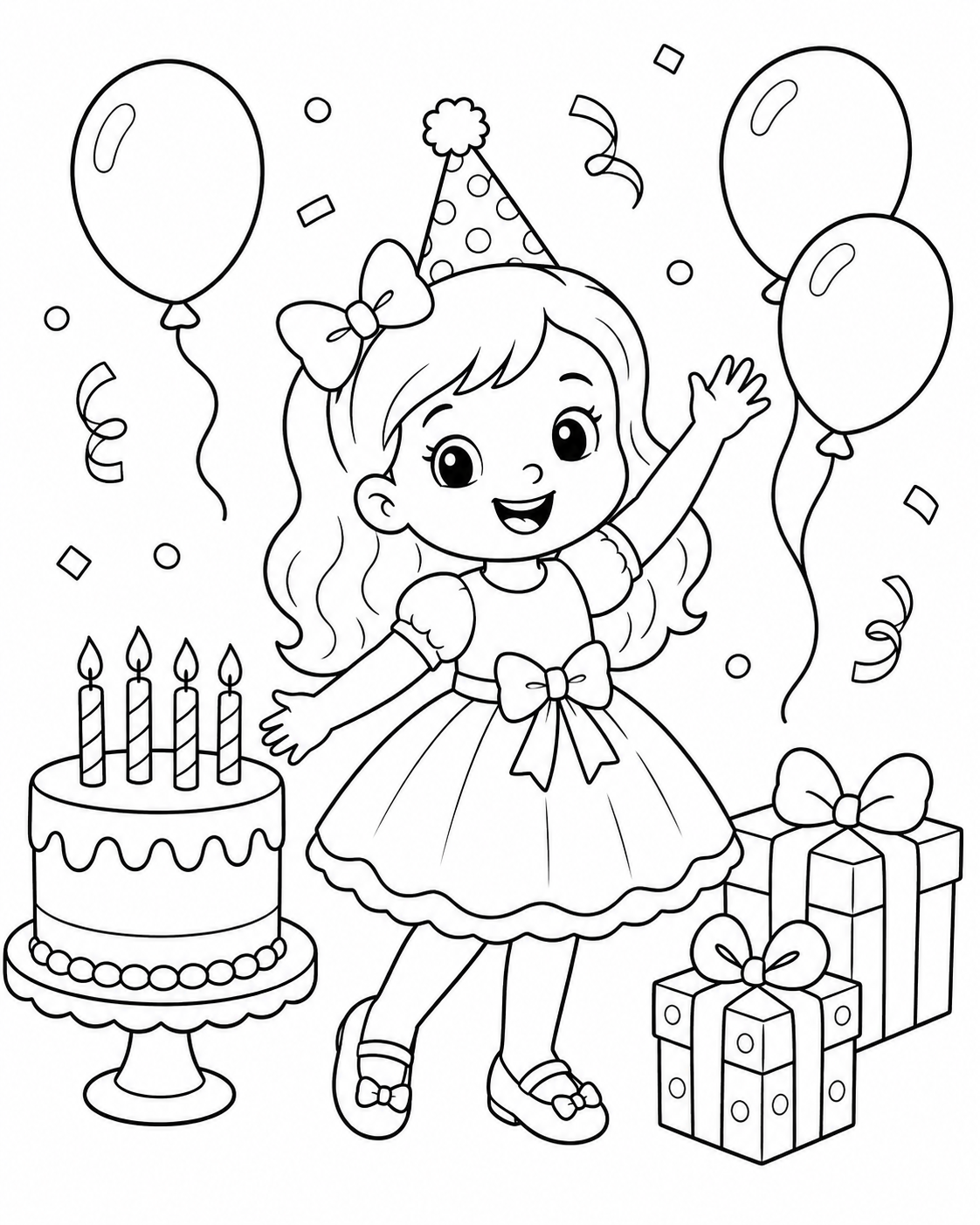 Girl’s Birthday Party Coloring Page coloring page