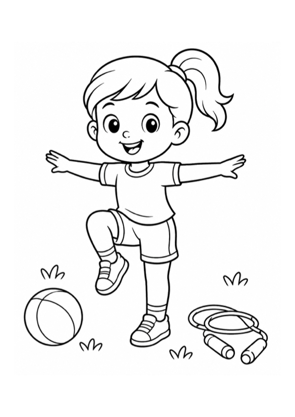 Girl Exercising Outdoors Coloring Page preview