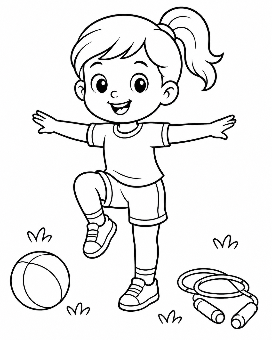 Girl Exercising Outdoors Coloring Page coloring page