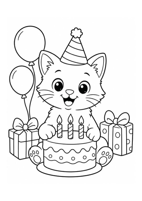Kitten’s Birthday Party Coloring Page preview