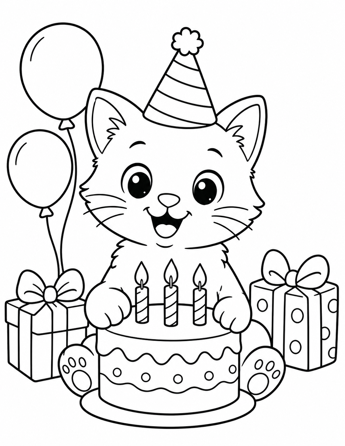 Kitten’s Birthday Party Coloring Page coloring page