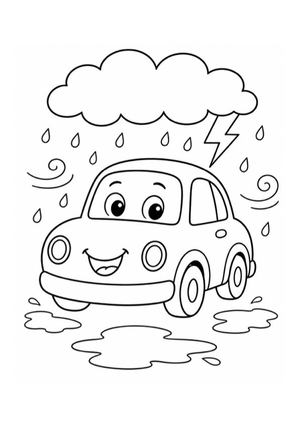 Car in a Storm Coloring Page preview