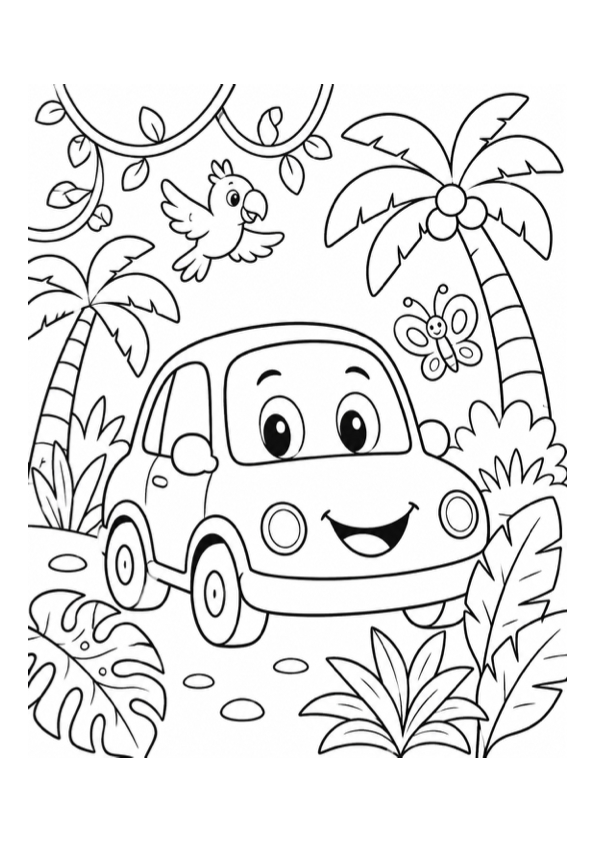 Car in the Jungle Coloring Page preview