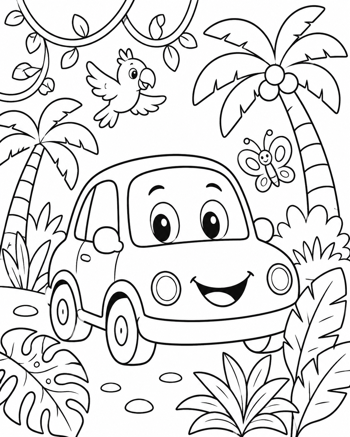 Car in the Jungle Coloring Page coloring page
