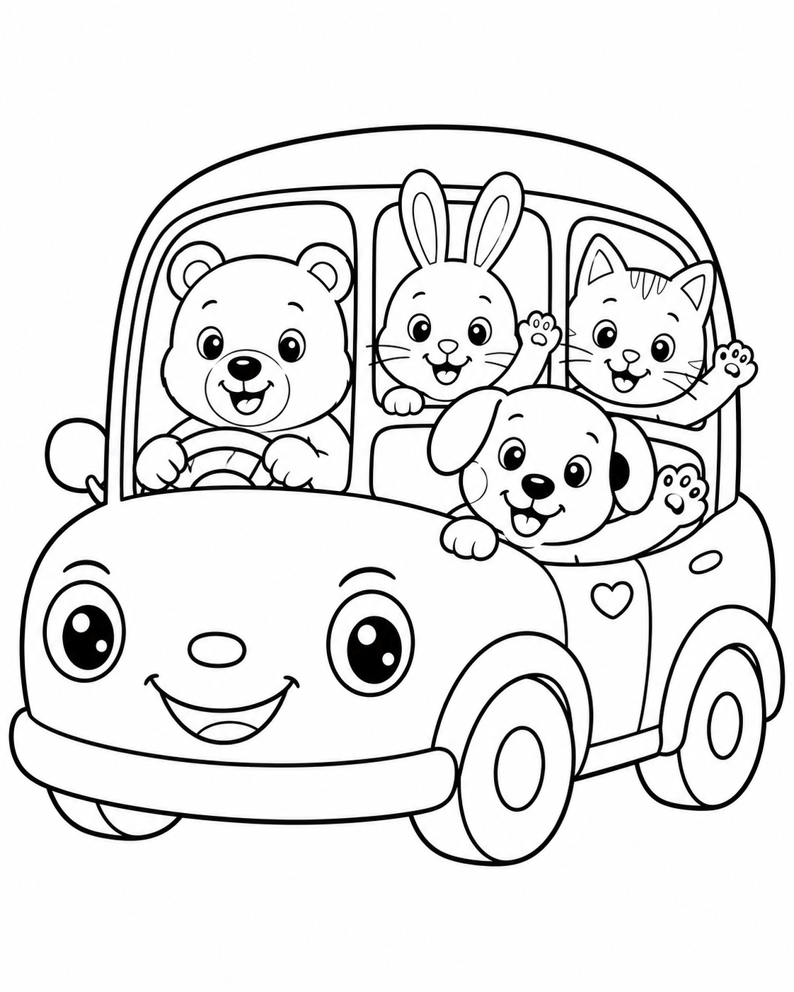 Animals in a Car Coloring Page coloring page