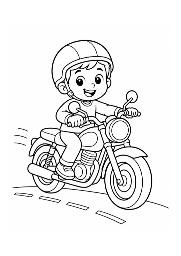 Boy Riding a Motorcycle Coloring Page coloring page preview